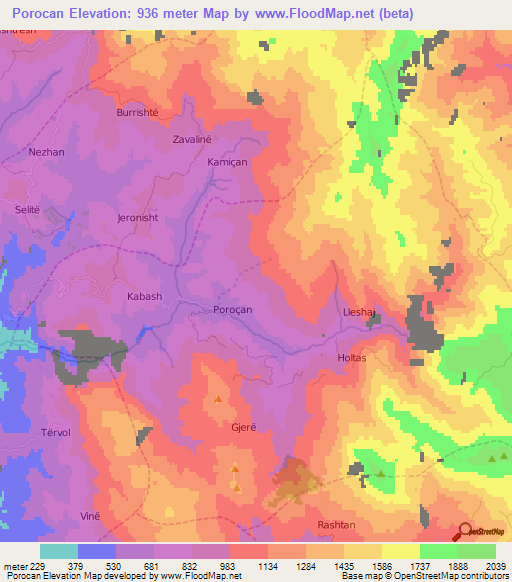 Porocan,Albania Elevation Map