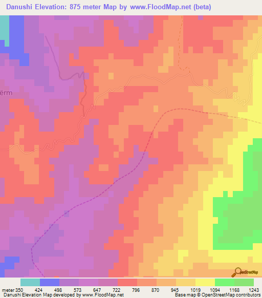 Danushi,Albania Elevation Map