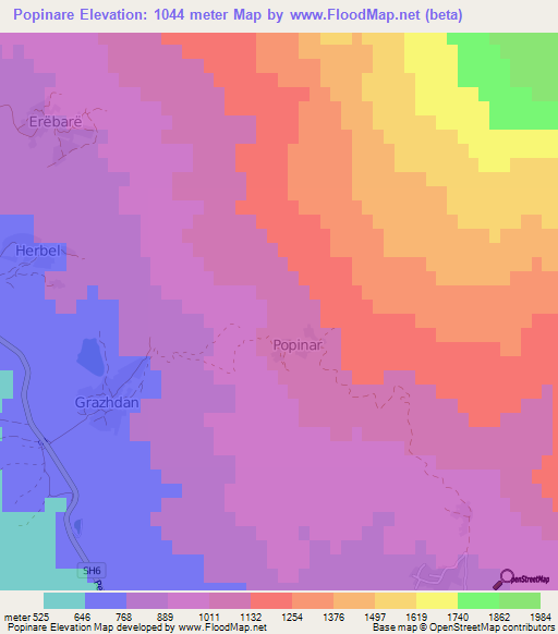 Popinare,Albania Elevation Map