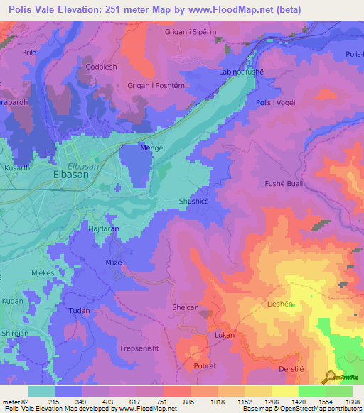 Polis Vale,Albania Elevation Map
