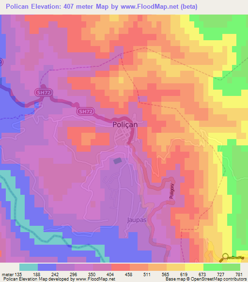 Polican,Albania Elevation Map