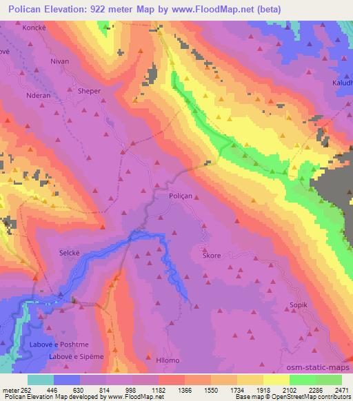 Polican,Albania Elevation Map