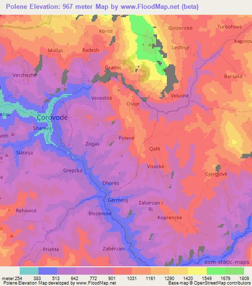 Polene,Albania Elevation Map