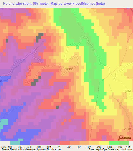 Polene,Albania Elevation Map