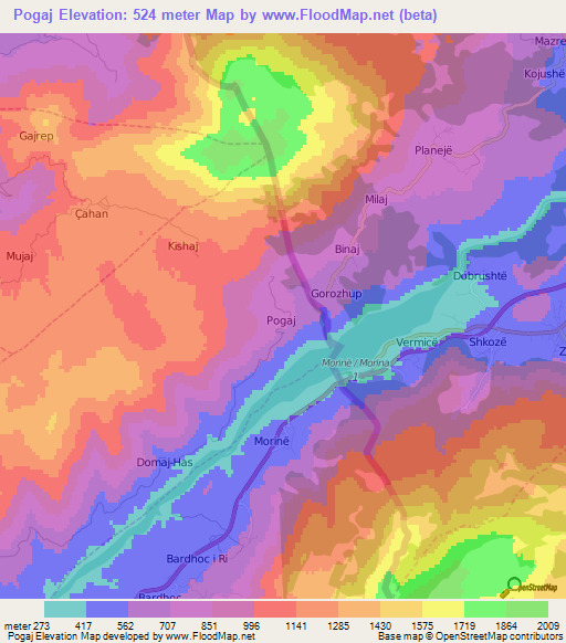 Pogaj,Albania Elevation Map