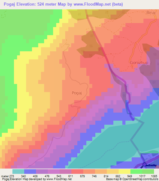 Pogaj,Albania Elevation Map