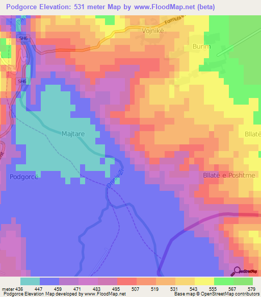 Podgorce,Albania Elevation Map