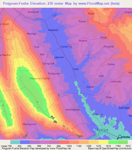 Potgoran-Fushe,Albania Elevation Map