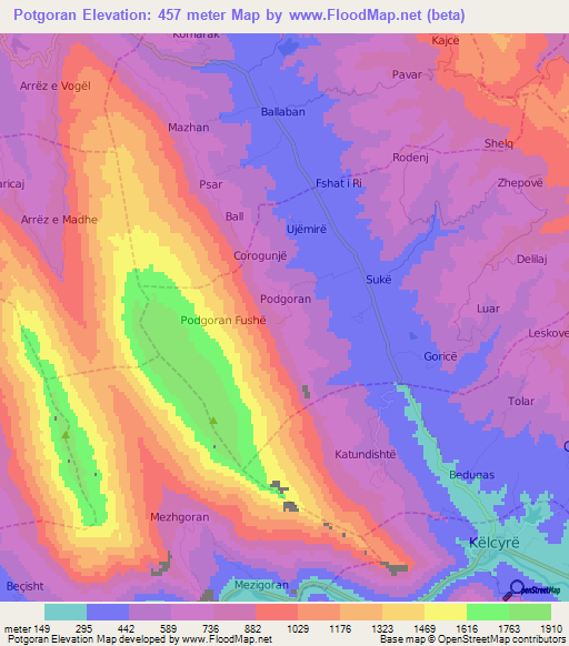 Potgoran,Albania Elevation Map