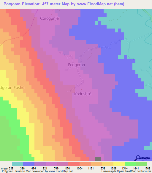 Potgoran,Albania Elevation Map