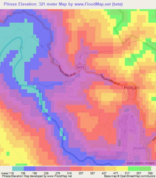 Plireze,Albania Elevation Map