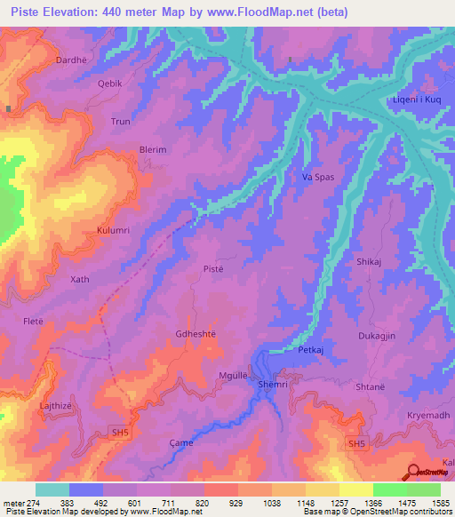 Piste,Albania Elevation Map