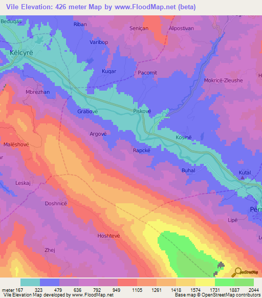 Vile,Albania Elevation Map