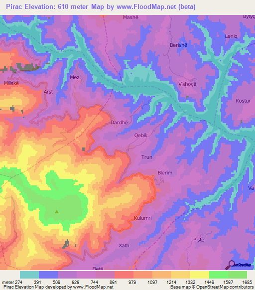 Pirac,Albania Elevation Map