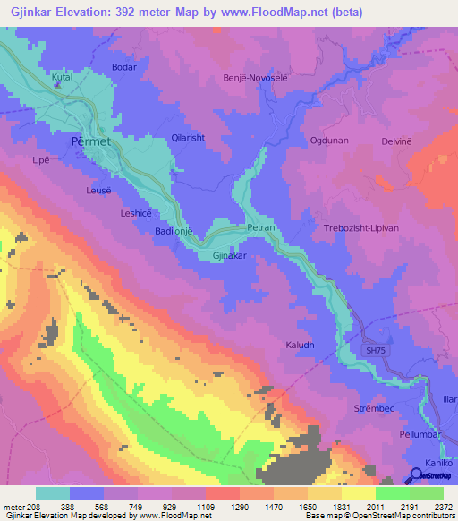 Gjinkar,Albania Elevation Map