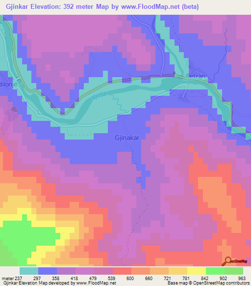 Gjinkar,Albania Elevation Map