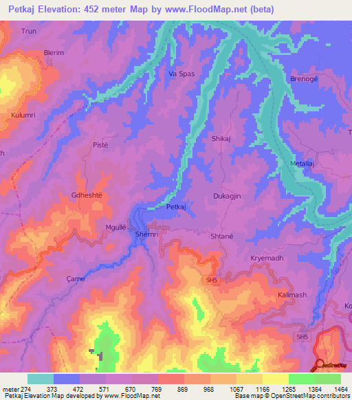 Petkaj,Albania Elevation Map