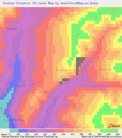 Peshtan,Albania Elevation Map