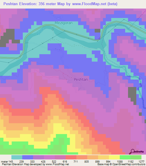 Peshtan,Albania Elevation Map