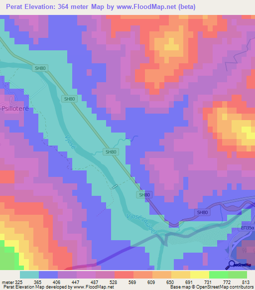 Perat,Albania Elevation Map