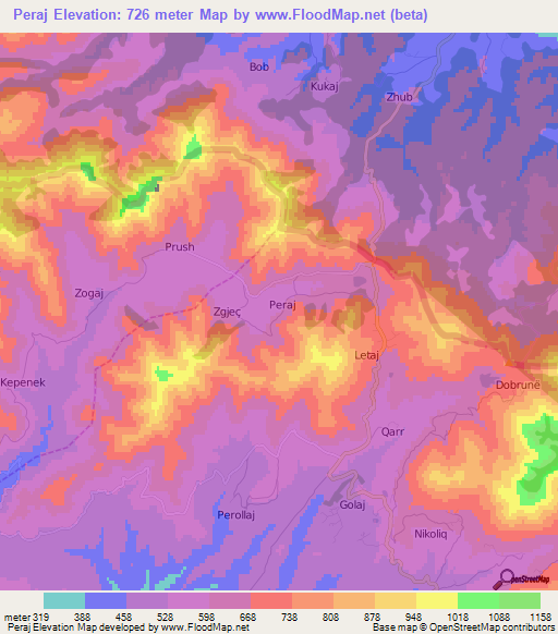 Peraj,Albania Elevation Map