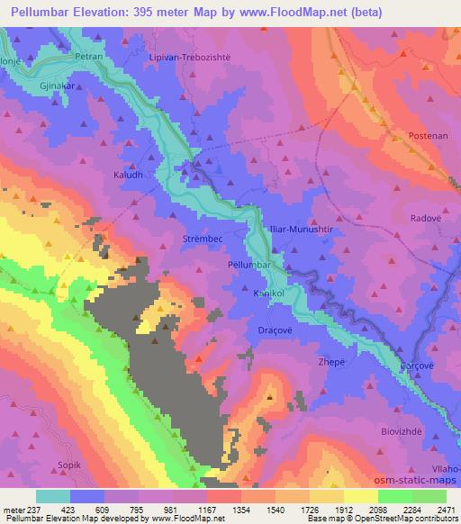 Pellumbar,Albania Elevation Map