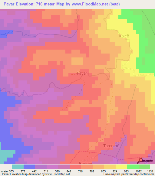 Pavar,Albania Elevation Map