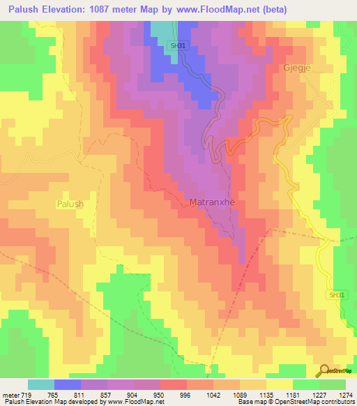 Palush,Albania Elevation Map