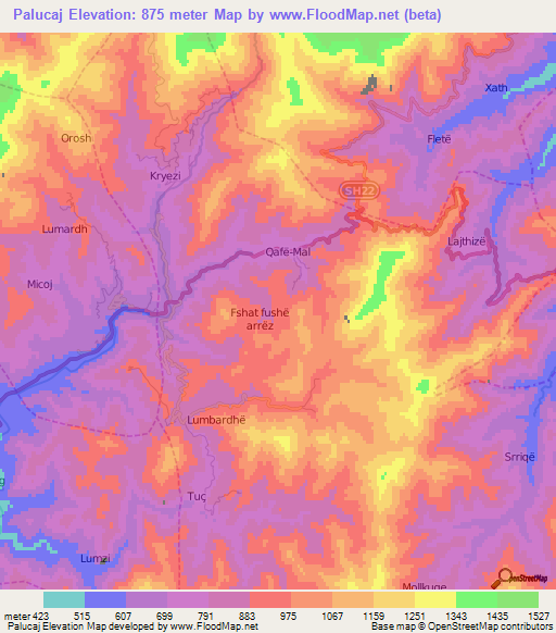 Palucaj,Albania Elevation Map