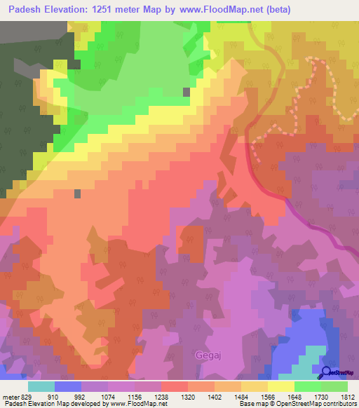 Padesh,Albania Elevation Map