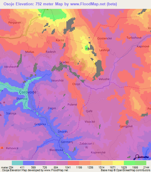 Osoje,Albania Elevation Map