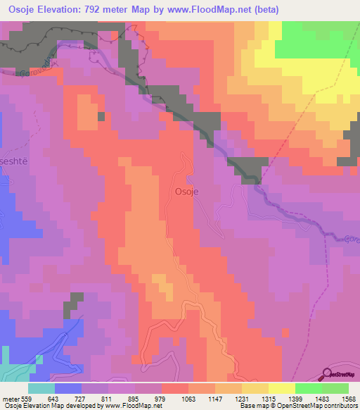 Osoje,Albania Elevation Map