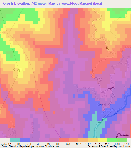 Orosh,Albania Elevation Map