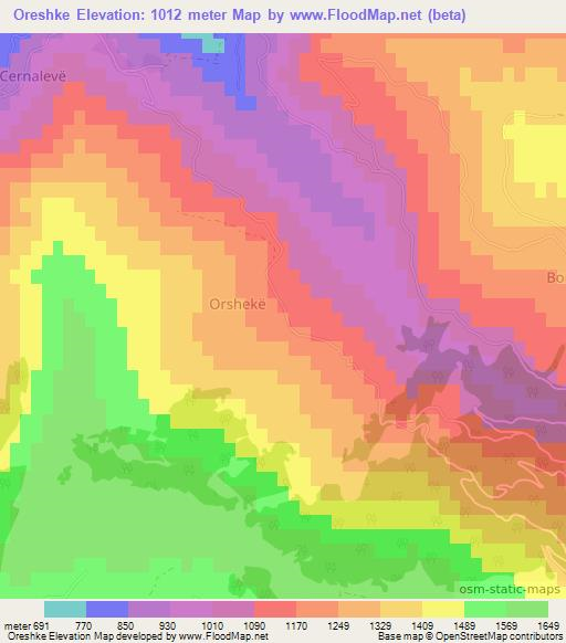 Oreshke,Albania Elevation Map