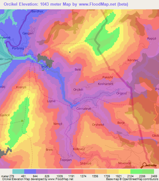 Orcikel,Albania Elevation Map