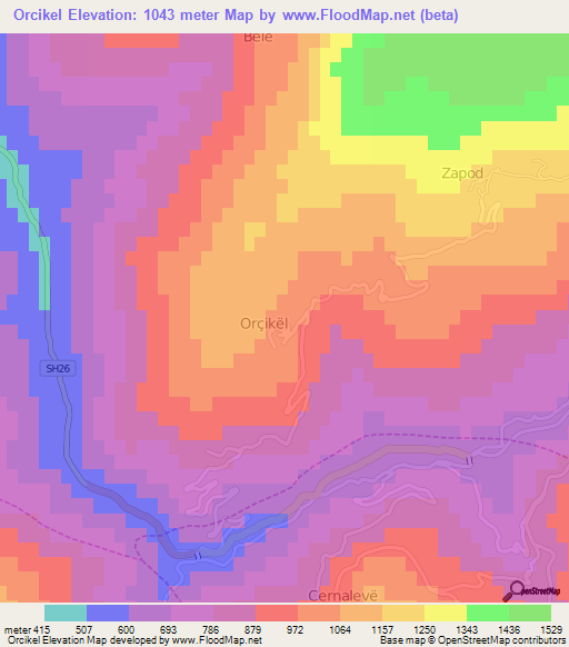 Orcikel,Albania Elevation Map