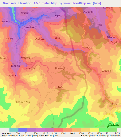 Novosele,Albania Elevation Map