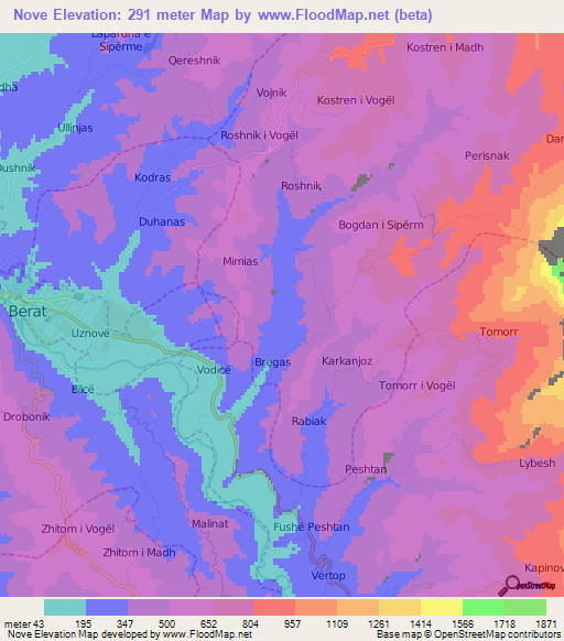 Nove,Albania Elevation Map