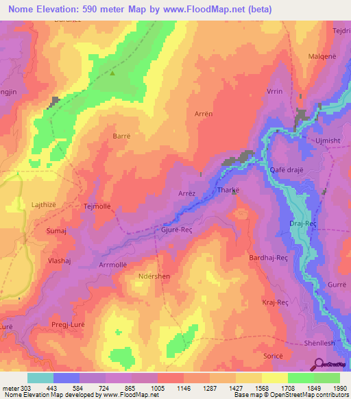 Nome,Albania Elevation Map