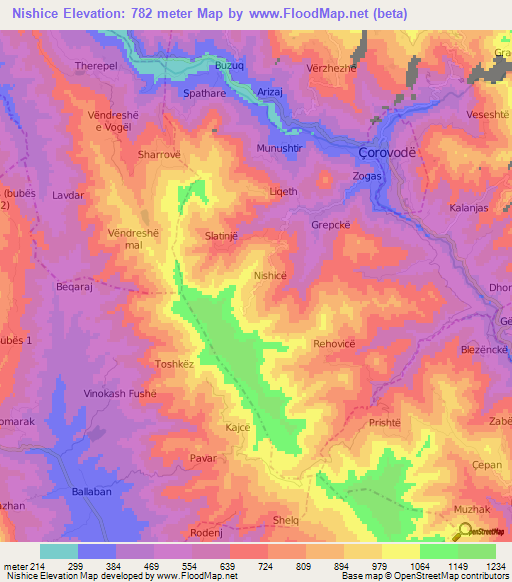 Nishice,Albania Elevation Map