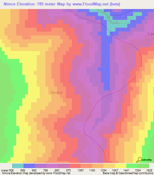 Nimce,Albania Elevation Map