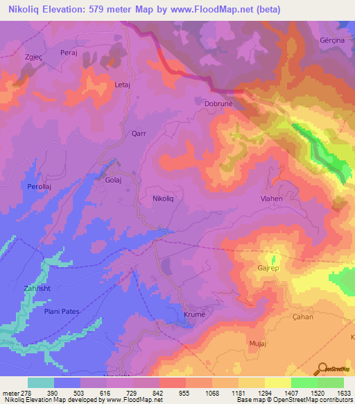 Nikoliq,Albania Elevation Map