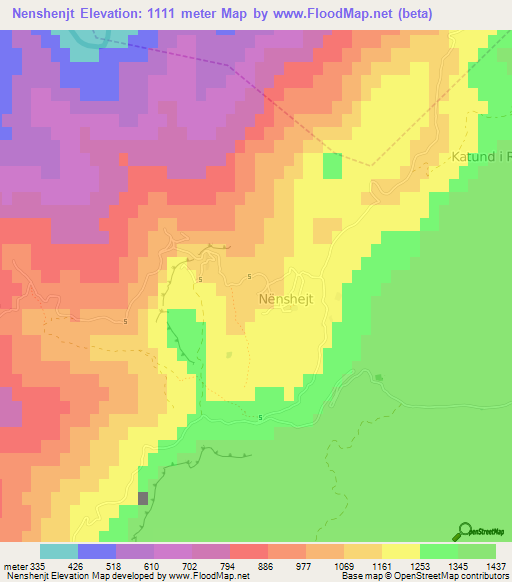 Nenshenjt,Albania Elevation Map