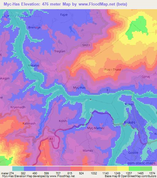 Myc-Has,Albania Elevation Map