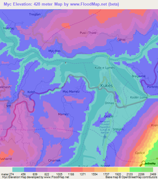 Myc,Albania Elevation Map