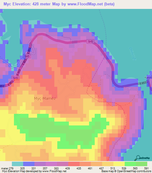 Myc,Albania Elevation Map