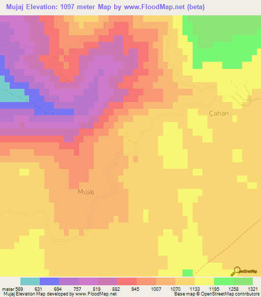 Mujaj,Albania Elevation Map