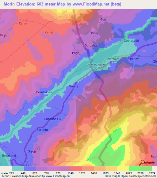 Morin,Albania Elevation Map