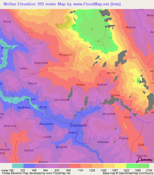 Mollas,Albania Elevation Map