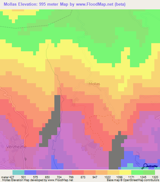 Mollas,Albania Elevation Map